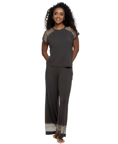Felina Women's Esme Lace Wide Leg Top And Pants, 2-piece Set In Black