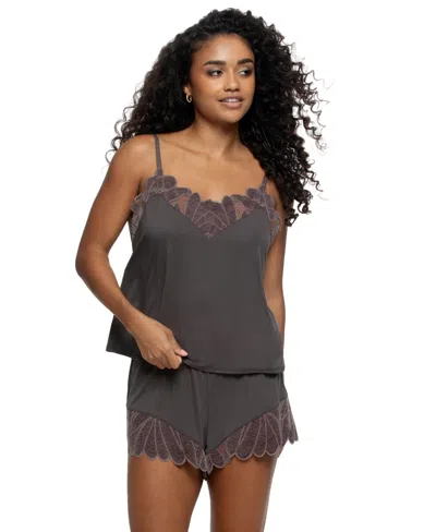 Felina Women's V-neck Sleeveless Top And Shorts, 2-piece Set In Gray
