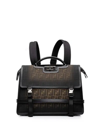 Pre-owned Fendi 2010-2026 Medium Zucca Canvas Peekaboo Iseeu Convertible Backpack In Black