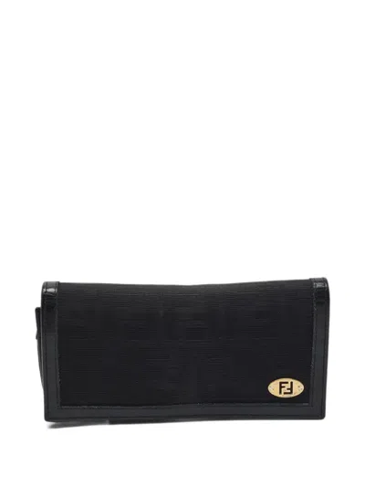 Pre-owned Fendi 2011 Zucca Logo-plaque Wallet In Black