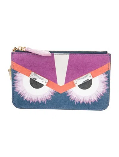 Pre-owned Fendi 2015 Monsters Motif Card Holder In Purple