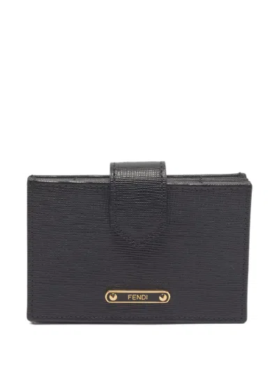 Pre-owned Fendi 2016 Vitello Elite Leather Card Holder In Black