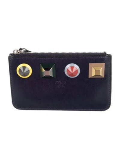 Pre-owned Fendi 2017 Leather Card Holder In Blue