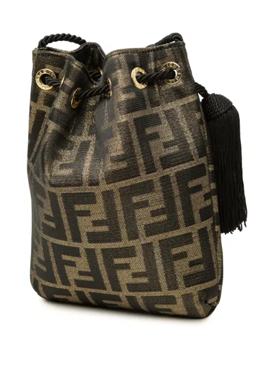 Pre-owned Fendi 20th Century Zucca Canvas Drawstring Bucket Bag Crossbody Bag In Brown