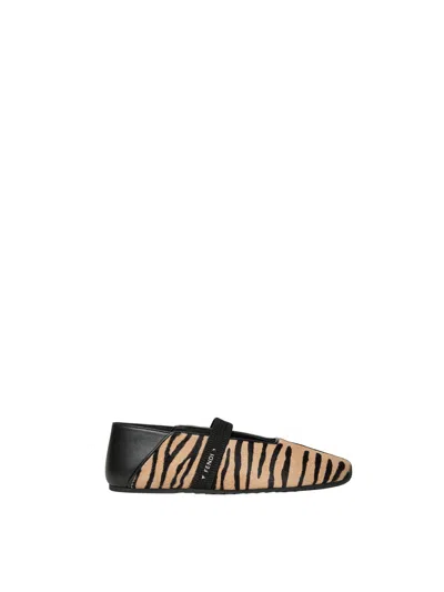 Fendi "academia" Pony Hair Ballet Flats In Brown