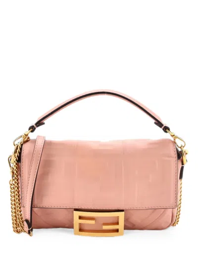 Pre-owned Fendi Baguette Nm Bag Zucca Embossed Leather Mini Crossbody Bag In Pink