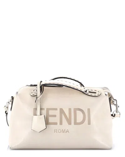 Pre-owned Fendi Beige Embossed Leather Logo By The Way Satchel Medium (authentic Pre-  Loved)