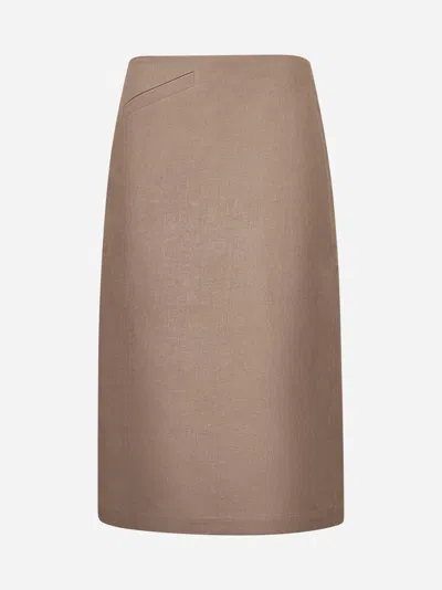 Fendi Beige Waxed Linen Midi Skirt In Gray