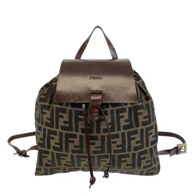 Pre-owned Fendi Black Brown Nylon Leather Backpack () In Black, Brown