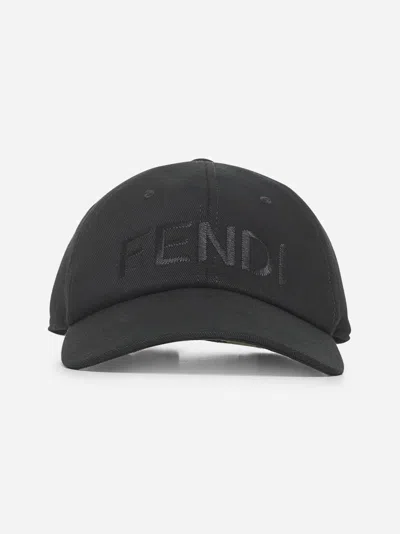 Fendi Black Cotton Canvas Baseball Cap