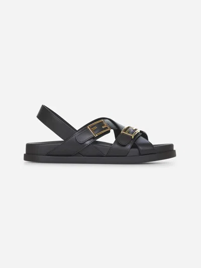 Fendi Black Leather  Feel Slides