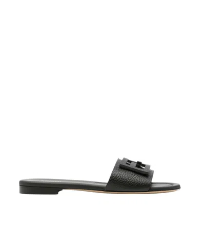 Fendi Black Logo Sandals In Animal Print