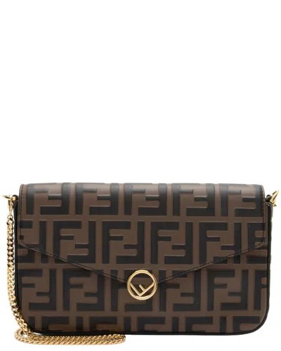 Pre-owned Fendi Brown Calfskin Ff Embossed F Is  Wallet On Chain (authentic Pre-  Loved)