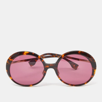 Pre-owned Fendi Brown Havana/pink Ff 0430/s Oval Sunglasses