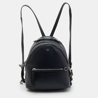 Pre-owned Fendi By The Way Mini Embellished Black Leather Backpack