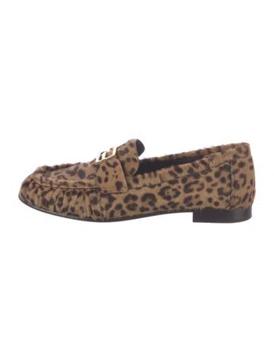 Pre-owned Fendi Calf Hair Animal Print Loafers In Brown