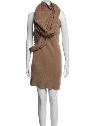 Pre-owned Fendi Camel Leather Mini Dress In Neutrals