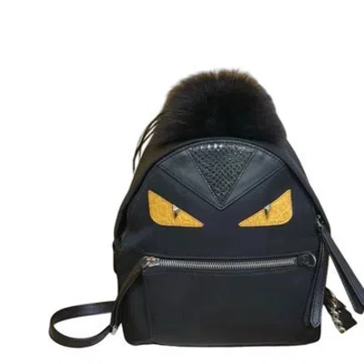 Pre-owned Fendi Canvas Monster Eyes Backpack Mini In Black