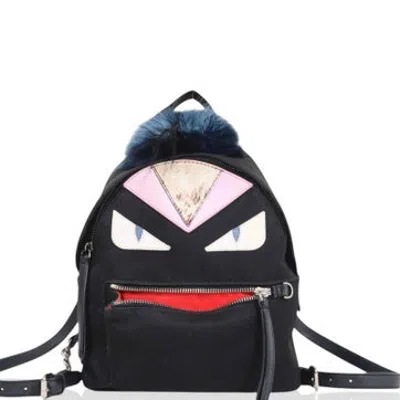 Pre-owned Fendi Canvas Monster Eyes Backpack Mini In Black