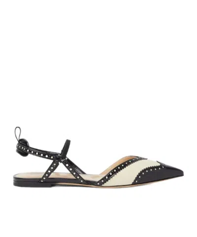 Fendi Colibrì Brogues Black And Parchment Leather Low-heeled Slingbacks
