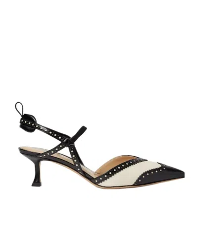 Fendi Colibrì Brogues High-heeled Parchment And Black Leather Slingbacks In Multi