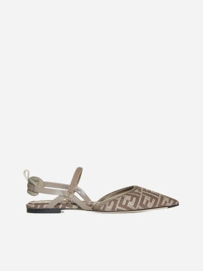 Fendi Colibri' Ff Fabric Ballet Flats In Dove,grey