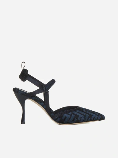 Fendi Colibri' Ff Tapestry Pumps In Black,blue