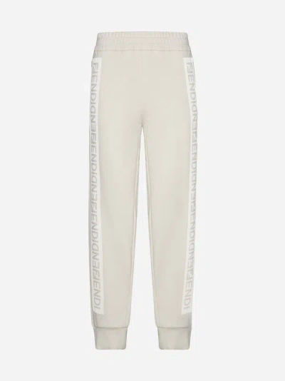 Fendi Cottone Blend Jogger Trousers In Cream