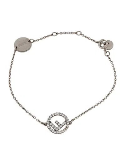 Pre-owned Fendi Crystal F Is  Charm Bracelet, 8" In Clear
