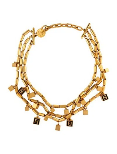 Pre-owned Fendi Cube Logo Station Multistrand Necklace, 17.5" In Multicolor