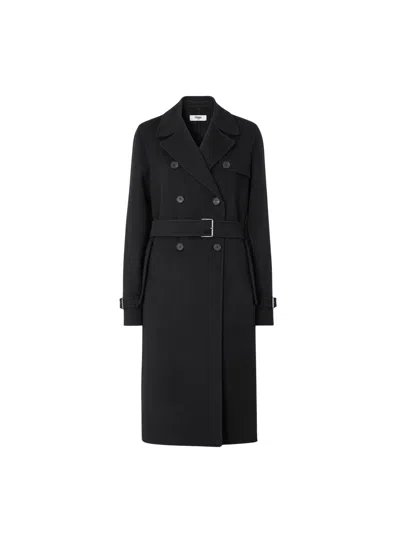 Fendi Double-breasted Belted Wool Coat In Black