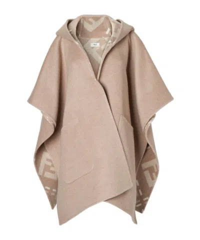 Fendi Dove Gray Wool Poncho In Brown
