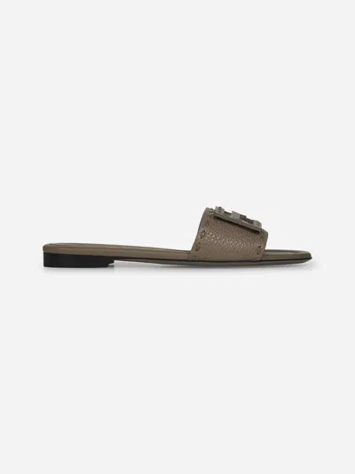 Fendi Dove Grey Leather Baguette Slides In Brown