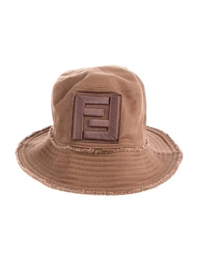 Pre-owned Fendi Embroidered Raw-edge Trim Bucket Hat In Brown