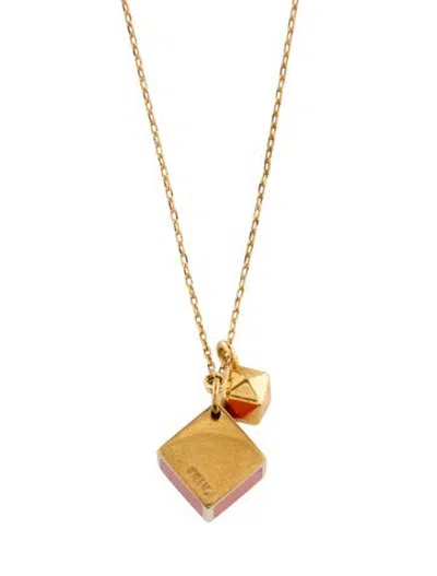 Pre-owned Fendi Enamel Cube Pendant Necklace, 28.75" In Orange