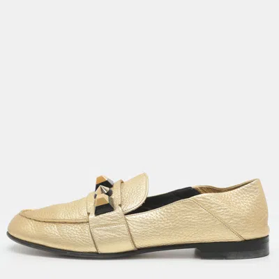 Pre-owned Fendi Fantasia Size 41 Gold Leather Loafers