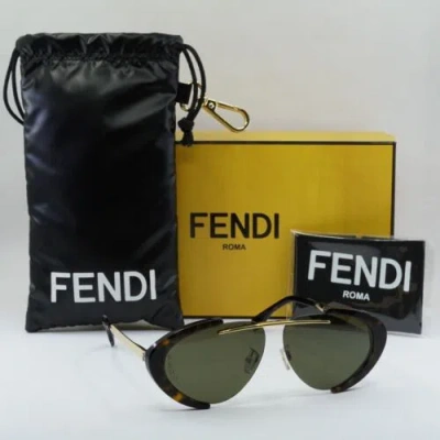 Pre-owned Fendi Fe40042u 52n Dark Havana/gold/green 59-11-145 Sunglasses