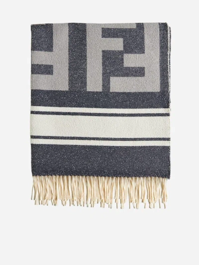 Fendi Ff Cotton Beach Towel In Blue