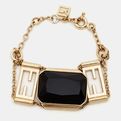 Pre-owned Fendi Ff Crystal Gold Tone Bracelet