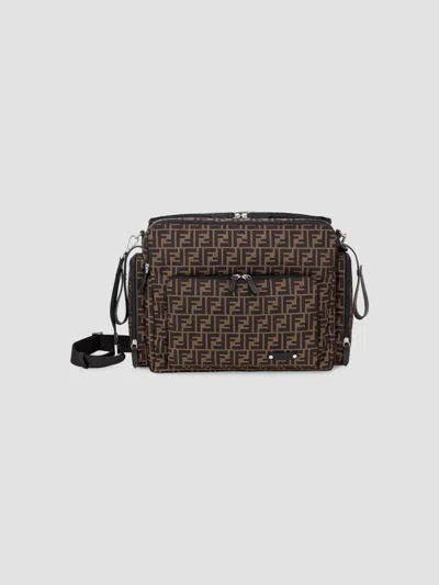 Fendi Ff Logo Diaper Bag In Brown