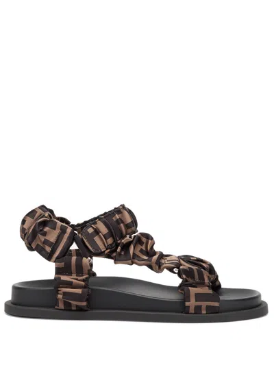 Fendi Ff Motif Satin Sandals With Rubber Sole In Black