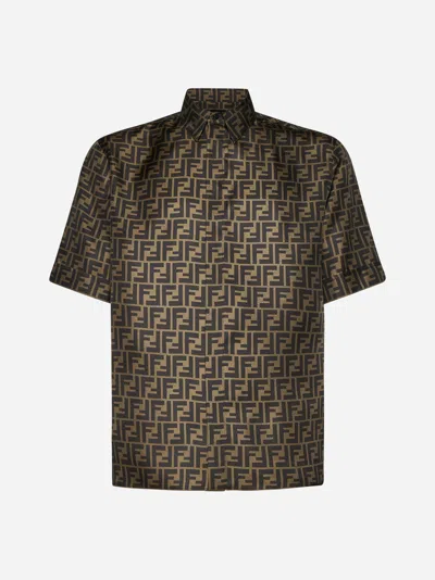 Fendi Ff Motif Silk Shirt In Brown