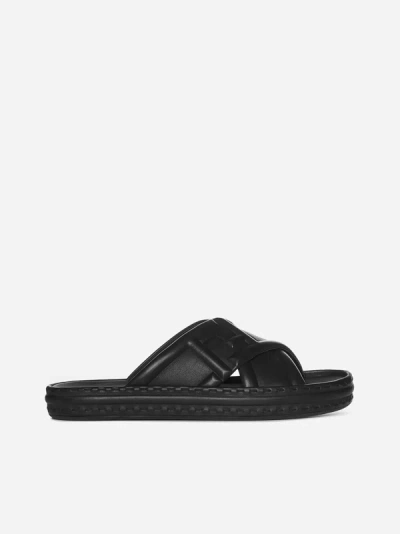 Fendi Ff Nappa Leather Sandals In Black