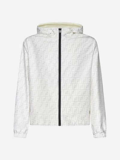 Fendi Ff Nylon Reversible Windbreaker In White,ivory