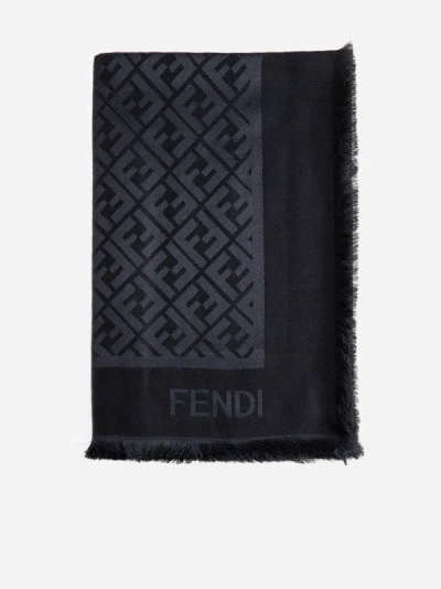 Fendi Ff Silk And Wool Shawl In Black