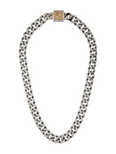 Pre-owned Fendi Ff Two-tone Chain Link Necklace, 20" In Multicolor