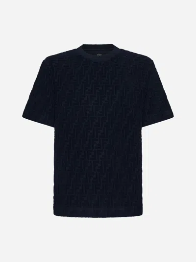 Fendi Ff Velvet Jacquard T-shirt In Navy