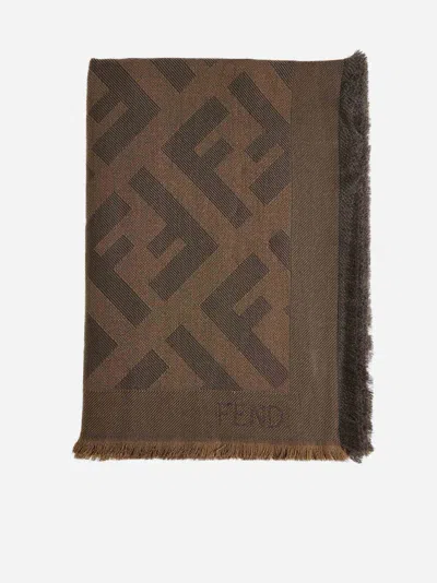 Fendi Ff Wool And Cashmere Shawl In Brown