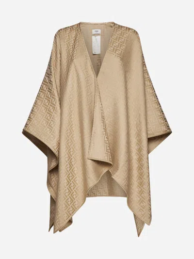 Fendi Ff Wool And Silk Poncho In Beige