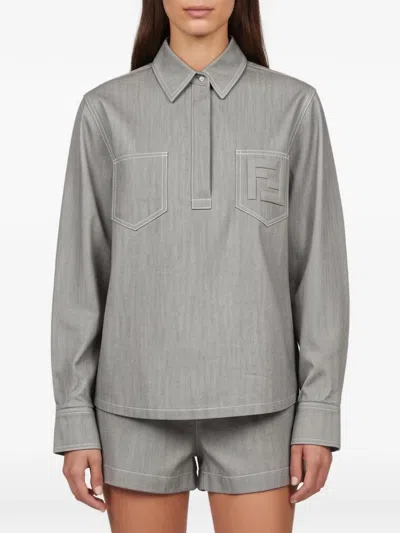 Pre-owned Fendi Ff-embossed Shirt In Grey